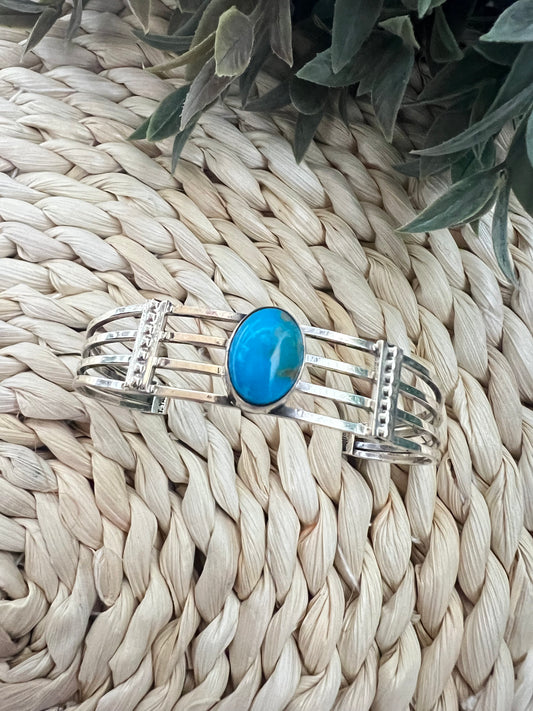 Tim Yazzie Navajo Artist Turquoise Bracelet in Sterling Silver