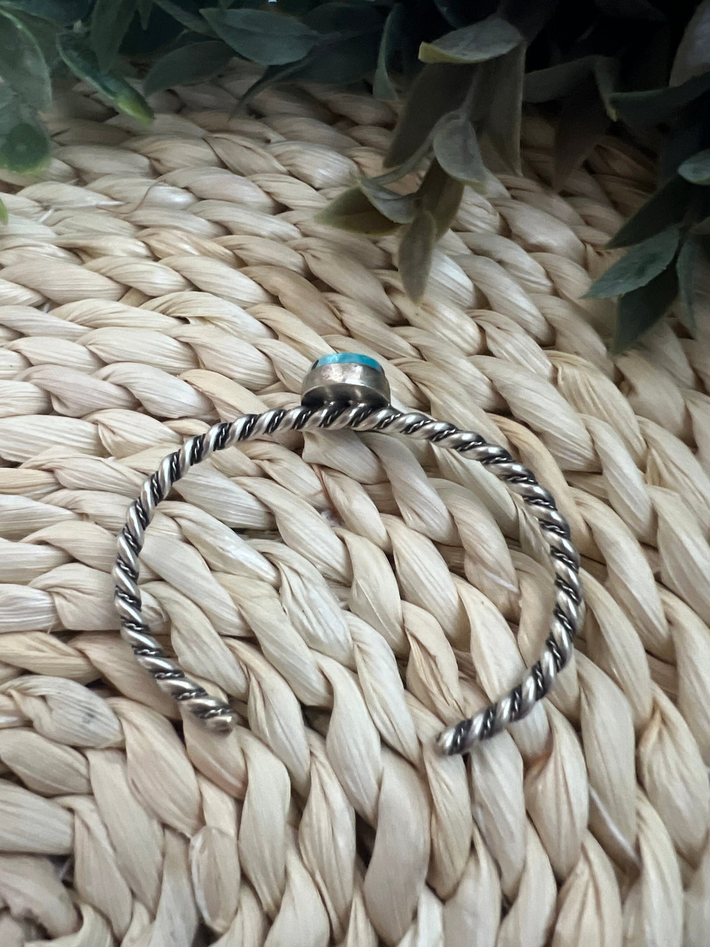 Elaine Tahe Navajo Artist Turquoise and Silver Twisted Wire Bracelet