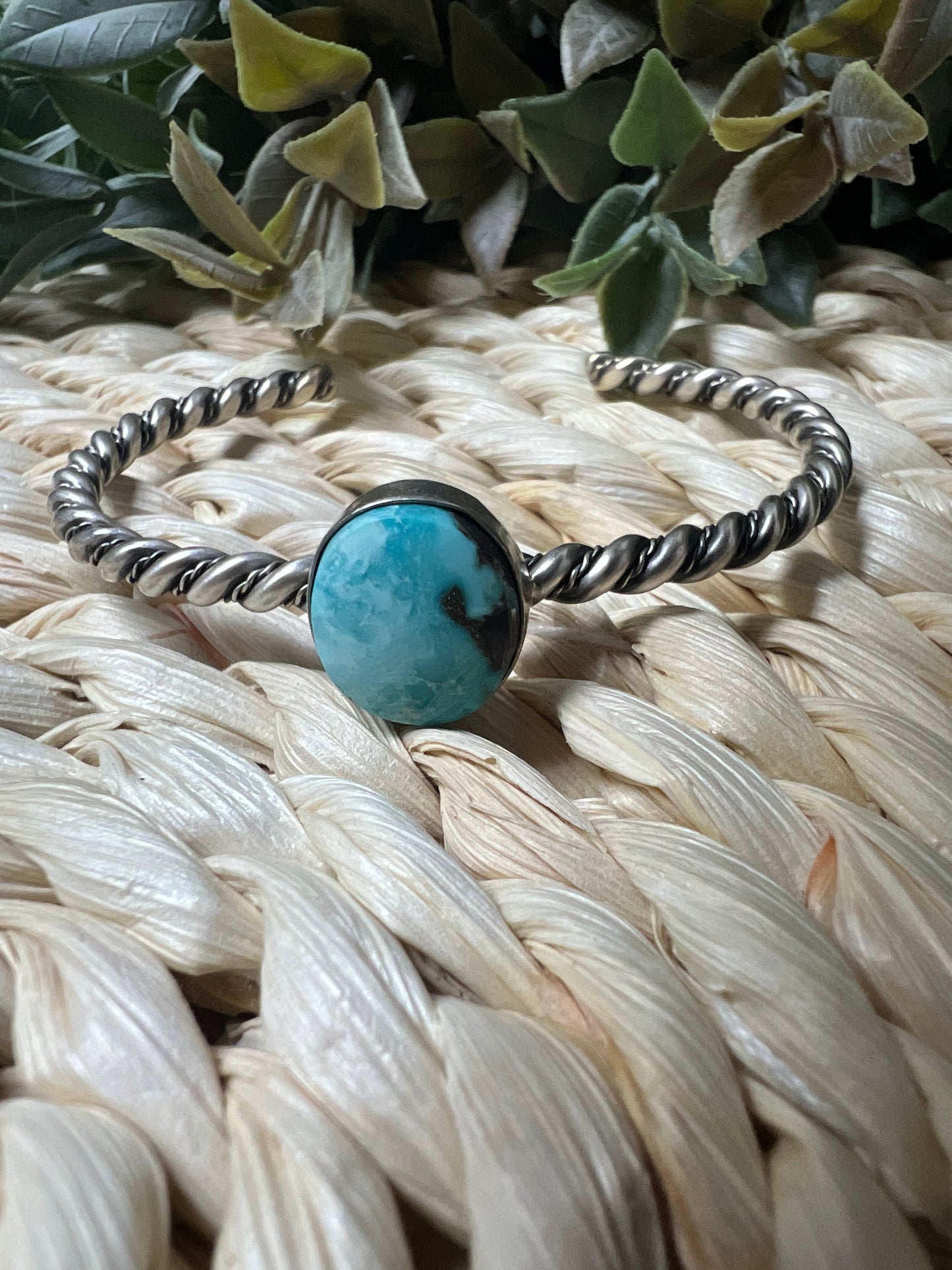 Elaine Tahe Navajo Artist Turquoise and Silver Twisted Wire Bracelet