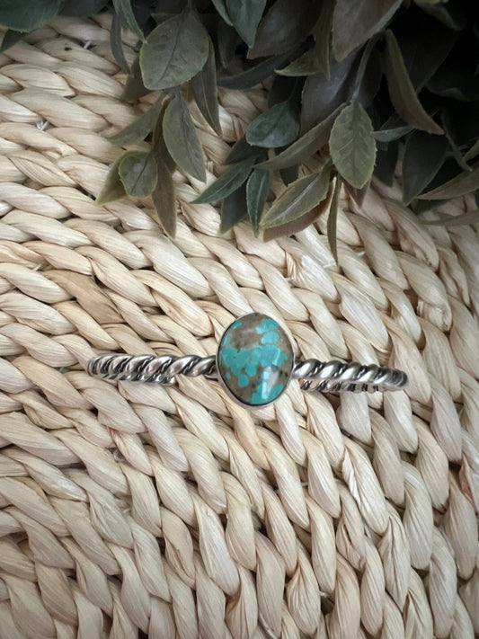 Elaine Tahe Navajo Artist Turquoise and Silver Twisted Wire Bracelet