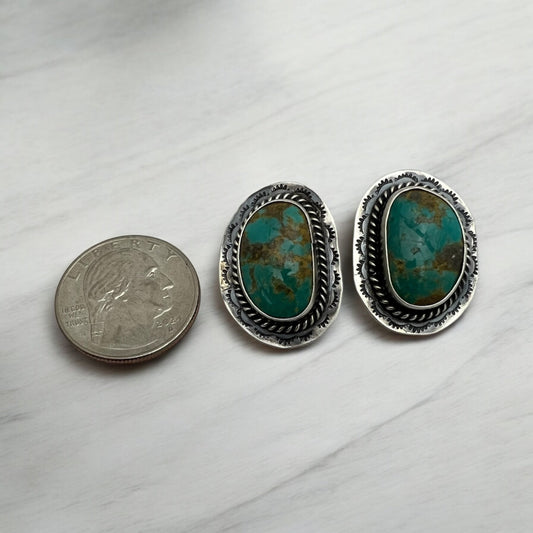 Navajo Artist Pete Skeets Green Turquoise Post Earring Sterling Silver