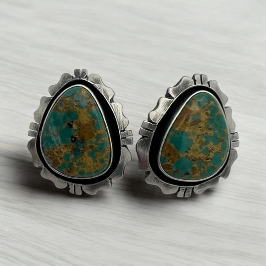 Navajo Artist Green Turquoise Post Earring Sterling Silver