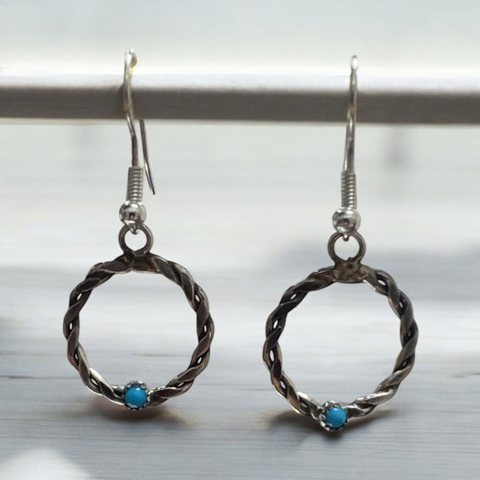 Blue Turquoise and Sterling Silver Celtic Design Dangle Earrings