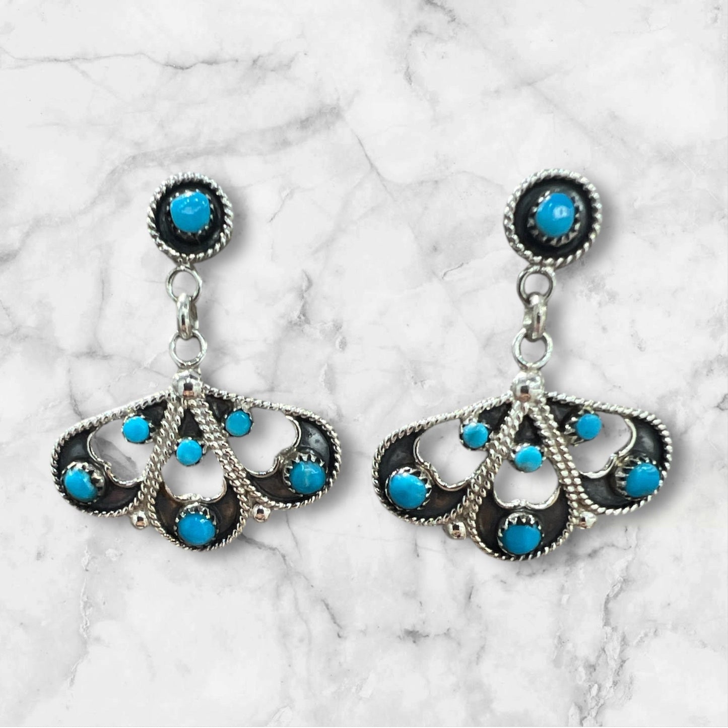 Zuni M&A Tsatie Blue Turquoise Post Earring Sterling Silver